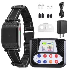 990FT Range Dog Wireless Fence Remote Training Collar IPX6 Waterproof Receiver with 0-9 Levels Beep Vibration Shock Mode 4 Channels Rechargeable (Option: Black)