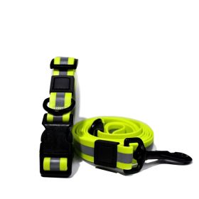 Reflective PVC Dog Leash & Collar Set | Waterproof Heavy Duty Safety Lead (size: S, Color: Lime Green)